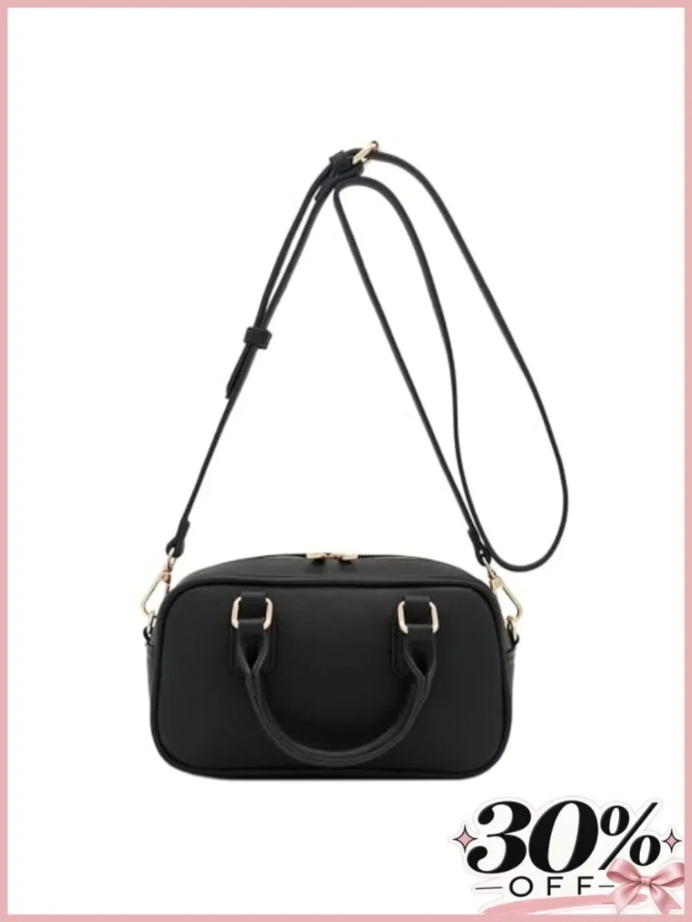 Faux Leather Mini Satchel Top Handle Crossbody Bag Adjustable Strap